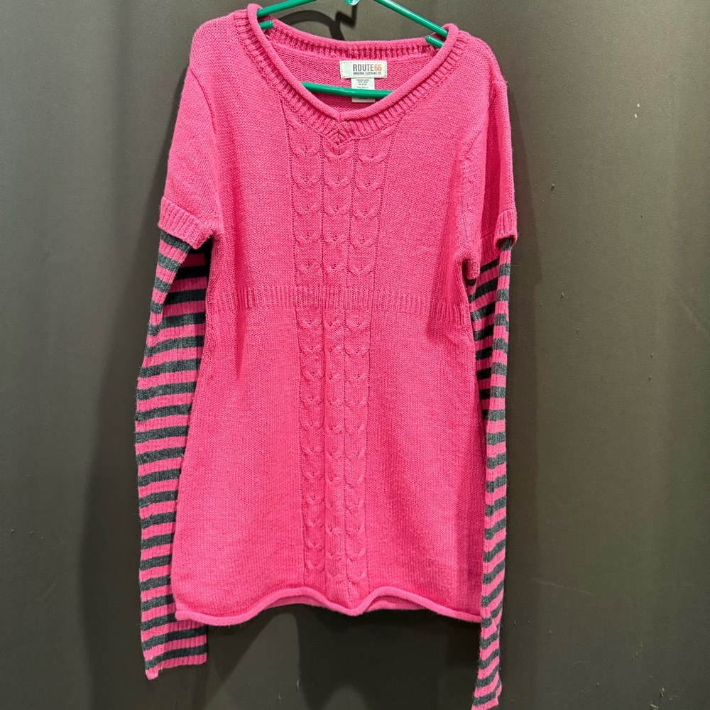 Route 66 Pink Knit Dress with Striped Sleeves, Size 10/12